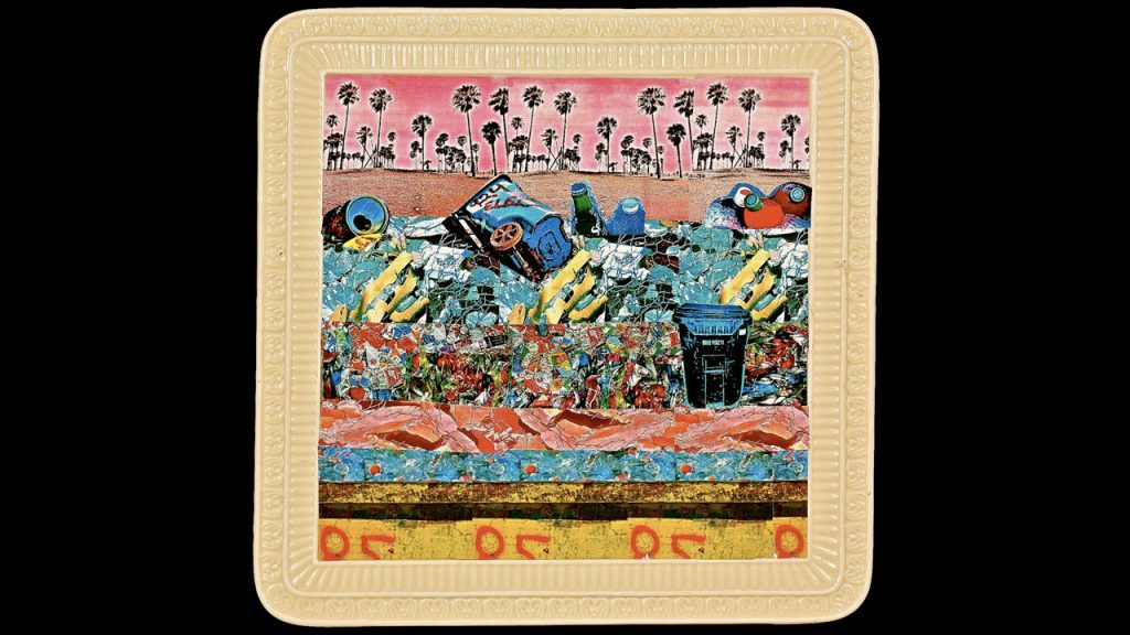 A colorful abstract mosaic made from garbage