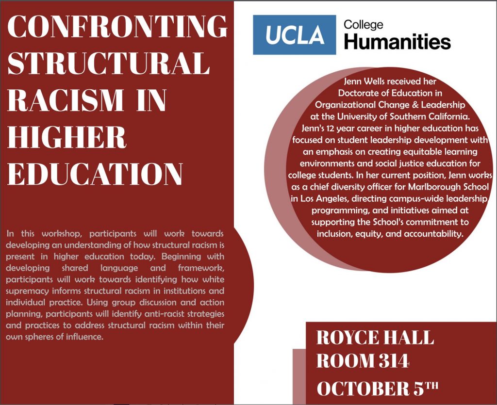 Flyer for the Structural Racism in Higher Education workshop